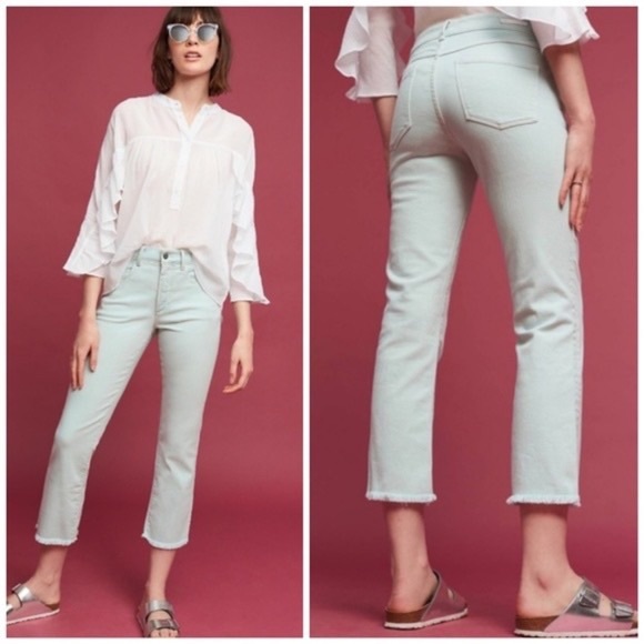 Anthropologie Pilcro High-Rise Cropped Jeans Mint Green Size 27 - Picture 1 of 8